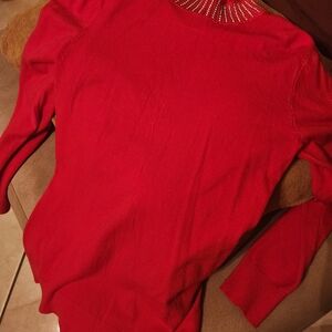 Red Sweater with Studded Neckline